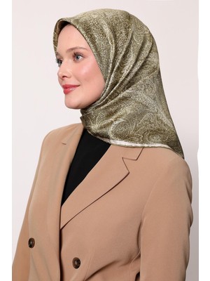 A.yeşil Soyut Etnik Desen Twill Ipek Eşarp
