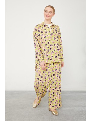 Lêvi D'or Fıstık Yeşili Menekşe Desenli Alt- Üst Takım