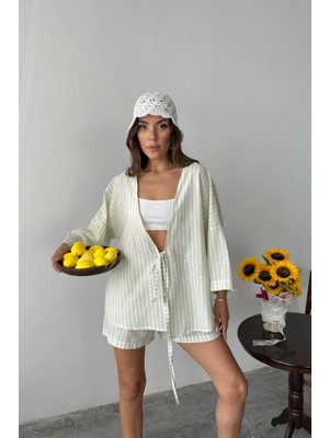 Passense Çizgili Tunik -  Şort Takım - Yeşil