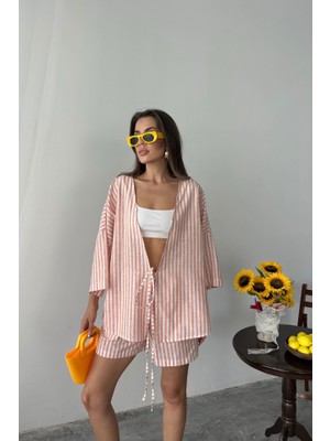 Passense Çizgili Tunik -  Şort Takım - Orange