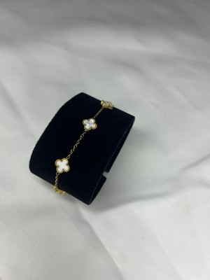 Badelis Çelik Gold Küçük Boy Beyaz Yonca Bileklik