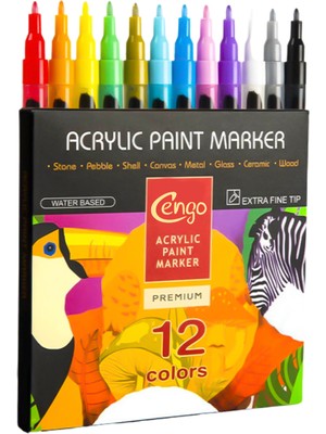 Cengo Ekstra Ince Uçlu Akrilik Işaretleyici Kalem 12 Renk CGO602