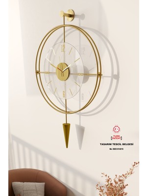 Büyük Boy (50X90CM)- Exclusive (Laclock Konik Serisi Gold ) Şeffaf Camlı- Modern Metal Duvar Saati