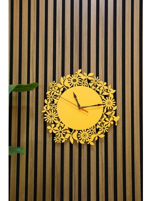 Erdizden Çiçek ve Kuş Desenli Lazer Kesim Mdf Duvar Saati