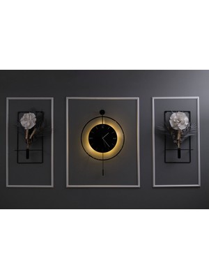 3'lü Negro Kadran Seri - Siyah - Siyah Göbek - Büyük Boy (50X75CM)-(PİLLİ Led) Metal Duvar Saati