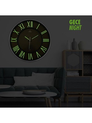 Duvar  Saati  FS-719-G  Exculusıve  Gri  Fosforlu  Gece  Parlayan  Duvar  Saati