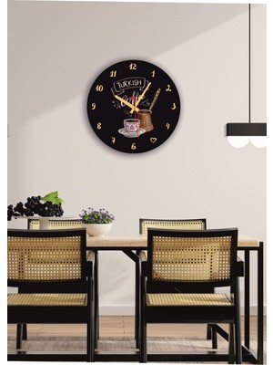 Türk Kahve Cezve Temalı Ahşap Dekoratif Mutfak Duvar Saati