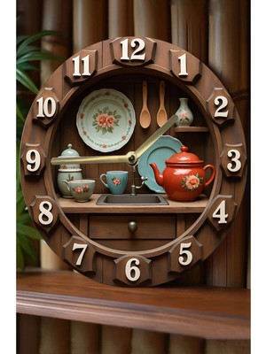 Sessiz Yuvarlak Ahşap Duvar Saati, Kuvars Hareketli 3D Görünümlü 2d Saat Mutfak Serisi