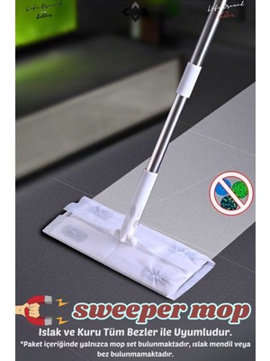 Elite Sweeper Mop Tüm Islak Mendil ve Bezler ile Uyumlu Mop Set Tüm Yüzeylerde Tüy Toz Toplama Mopu 1 Adet