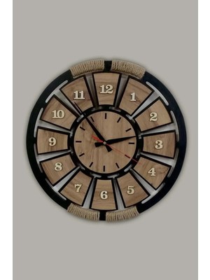 Ahşap Halatlı Dekoratif 3D Latin Rakamlı Duvar Saati 40CM Hediyelik