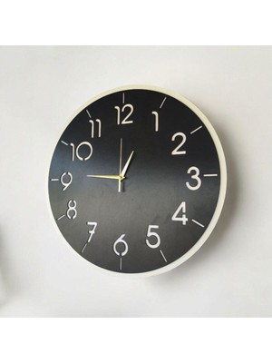 Ahşap Siyah Renk Sade Sayılı Hediyelik Sessiz Duvar Saati 50CM