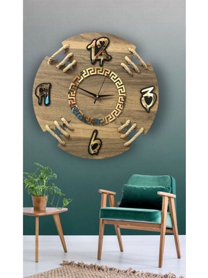 Halatlı Modern Tasarım Ahşap Duvar Saati,duvar Saati,ahşap Saat,wall Clock,saat,wall Decor