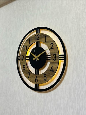 Işıklı Ahşap Duvar Saati 48 cm Dekoratif Modern Tasarım