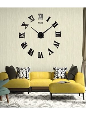 Dekoratif Ahşap Siyah Romen Rakamlı Duvar Saati , 3D Duvar Saati