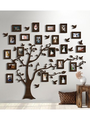Aile Soy Ağacı Ceviz 20 Çerçeveli Dekor Set