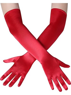 Nessi World Nessiworld   Uzun Boy Ekstra Parlak Saten Eldiven Kırmızı Renk