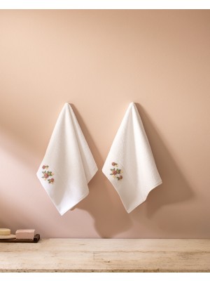 Dorothy Nakışlı %100 Pamuk 2'li El Havlusu - Beyaz - 30X45 cm