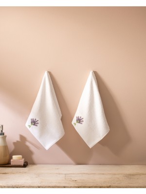 Lavınıa Nakışlı %100 Pamuk 2'li El Havlusu - Beyaz - 30X45 cm