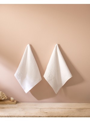 Beryl Nakışlı %100 Pamuk 2'li El Havlusu - Beyaz - 30X45 cm