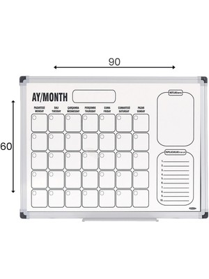 Interpano 60X90 Aylık Ders Programı Panosu Duvara Monte Alüminyum Çerçeve