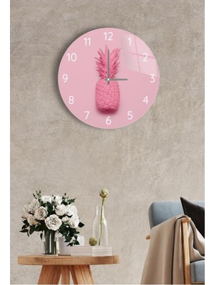 Çap 27 cm Pembe Ananas Dekoratif Cam Saat