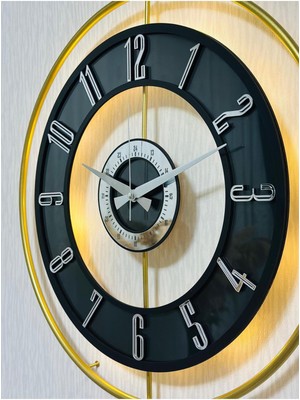 Metal Camlı Duvar Saati 50 x 70 cm Orta Boy Işıklı Gerçek Cam M51-GOLD-ŞEFFAF-SIYAH-GÜMÜŞ
