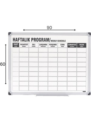 Interpano 60X90 Haftalık Ders Programı Panosu Duvara Monte Alüminyum Çerçeve
