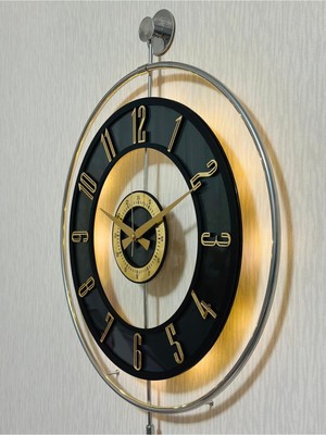 Metal Camlı Duvar Saati Krom Statık 50 x 70CM Orta Boy Işıklı M51-KROMGRI-ŞEFFAF-SIYAH-GOLD