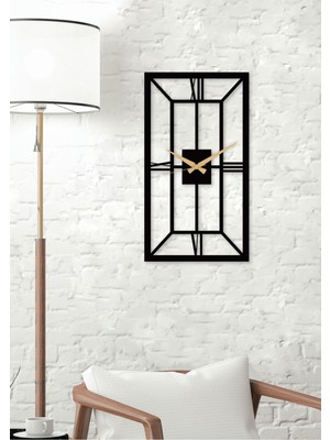 Tetragonal / Dikdörtgen Metal Siyah Duvar Saati - Ev / Ofis Saati - Hediye Saat 60 x 33 cm