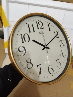 Modern Iş-Sat Duvar Saati 30 cm Altın Reçine Yuvarlak