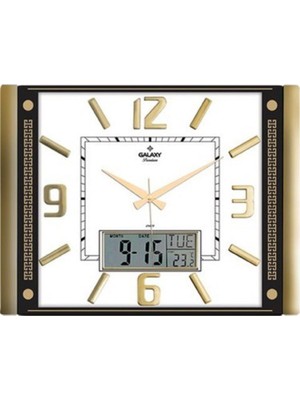 Gold  Premium Termometreli ve Takvimli Duvar Saati T-711-G