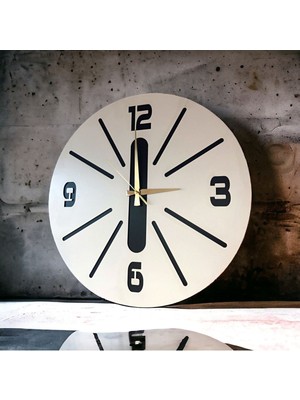 Beyaz Renk Hediyelik Ahşap Dekoratif Farklı Desenli Duvar Saati 50CM