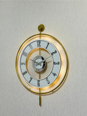 Metal Camlı Duvar Saati 50 x 70 cm Orta Boy Işıklı Gerçek Cam M51-GOLD-ŞEFFAF-BEYAZ-GÜMÜŞ