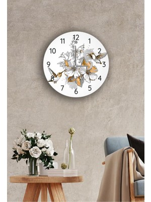 Çap 37 cm Altın Kuş Dekoratif Cam Saat