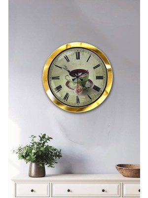 Hediyelik 36 cm Gold Metal Cafe Duvar Saati