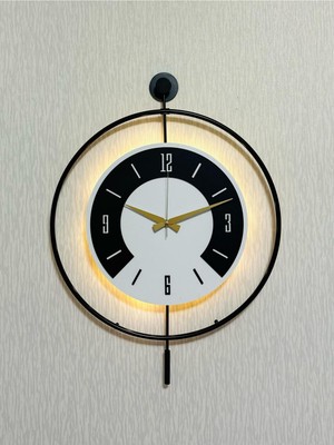 50X70 cm Metal Ahşap ve Işığın Muhteşem Uyumu Duvar Saati Dekoratif