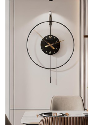 Izmir Elit Time 60 cm Siyah, Modern Dekoratif Sarkaçlı Metal Duvar Saati