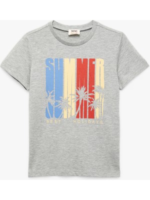 Koton Baskılı Kısa Kollu Bisiklet Yaka Tişört