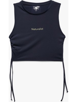 Koton Kolsuz Bisiklet Yaka Dar Kalıp Büzgülü Baskılı Crop Spor Atlet