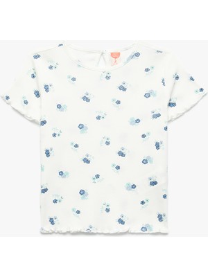 Koton Çiçek Desenli Bisiklet Yaka Kısa Kollu Pamuklu Tişört