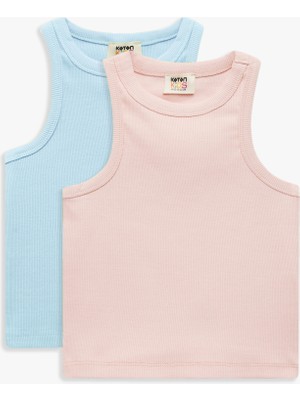 Koton Ribanalı Kolsuz Bisiklet Yaka Pamuklu 2'li Ribanalı Atlet Seti