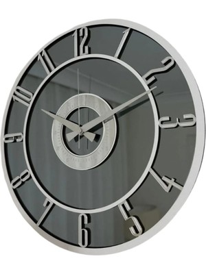Gerçek Ayna Dekoratif Duvar Saati 40 cm Gümüş Rakam