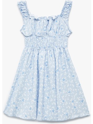 Koton Bürümcük Kumaş Dokulu A Kesim Diz Üstü Fırfırlı Askılı Çiçekli Elbise