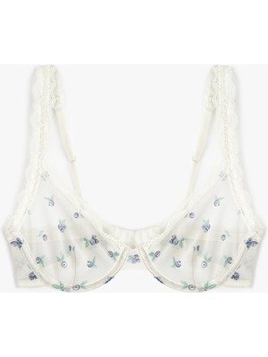 Koton Transparan Dantel Detaylı Yaban Mersini Baskılı Balenli Sütyen