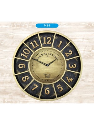 742-5 Dış Kenar Gold Iç Tasarım Siyah 50 cm Dekoratif Eskitme Duvar Saati