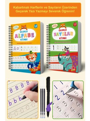 Harfleri ve Sayıları Yazmayı Kolayca Öğreten Kitap | Sihirli Uçan Kalemli Oluklu (Kabartmalı) Kitap