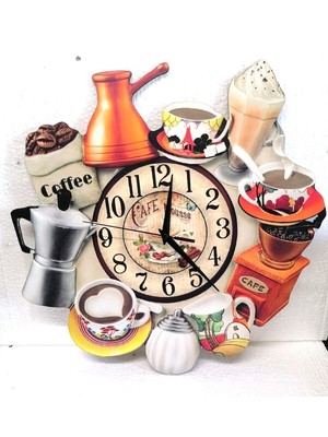 Bilge Tasarım   Mutfak (Kitchen) Kahve  Cafe   Temalı     Duvar Saati 40 cm