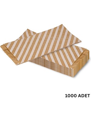 Körüklü Kraft Kese Kağıdı, Beyaz Verev Desenli Şamua Hediye, Ambalaj Poşeti, 15X33 Cm, 1000 Adet