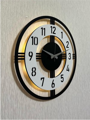Işıklı Ahşap Duvar Saati 48 cm Dekoratif Modern Tasarım