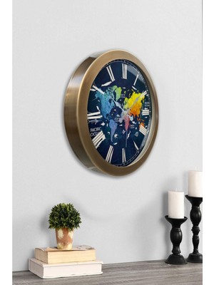 Hediyelik 36 cm Eskitme Metal Renk Dünya Haritası Duvar Saati